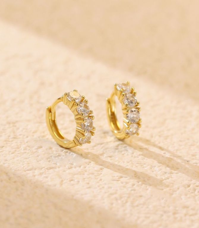 Aretes gold diamond round S925