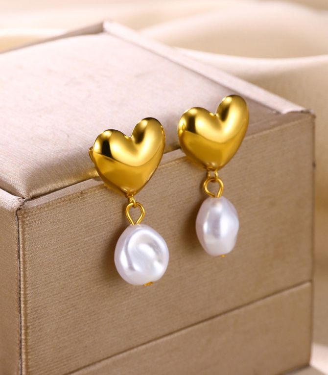 Aretes heart pearl