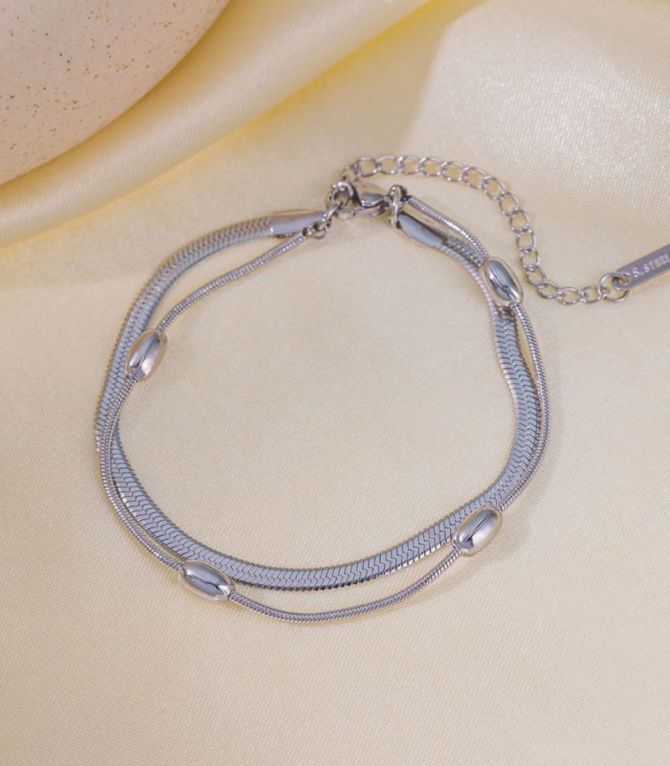Brazalete silver double rice beads