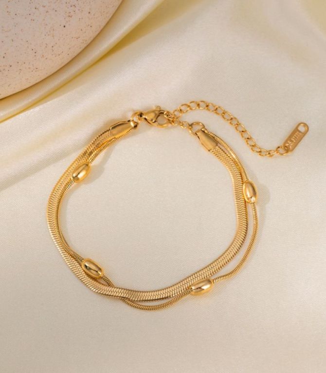Brazalete gold double rice beads