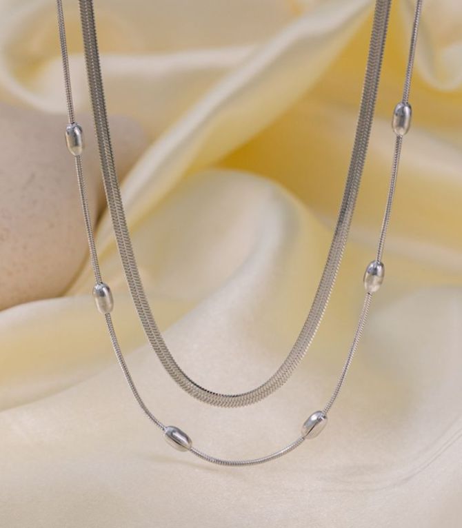 Collar silver double rice beads