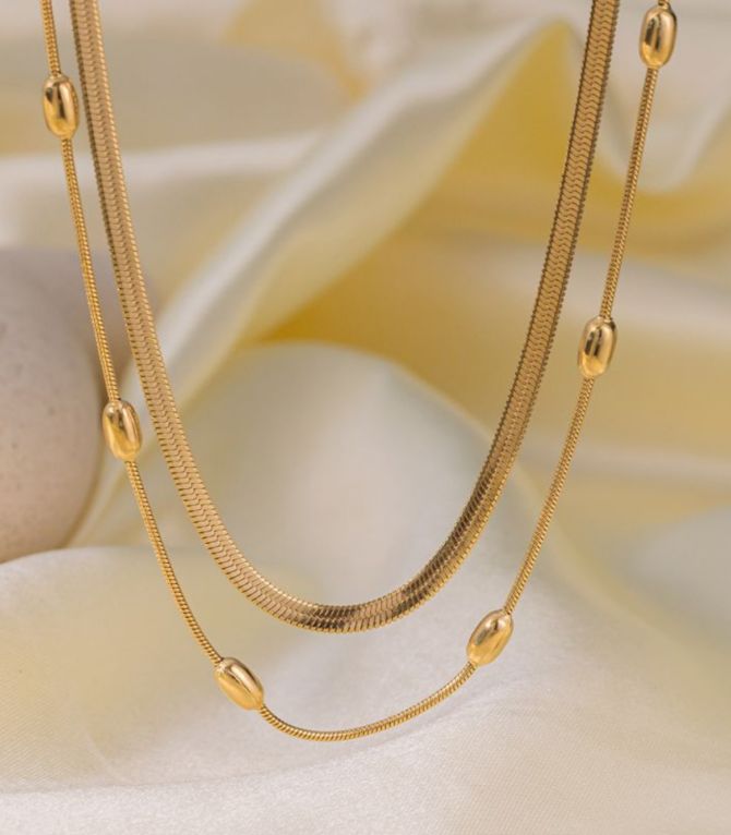 Collar gold double rice beads
