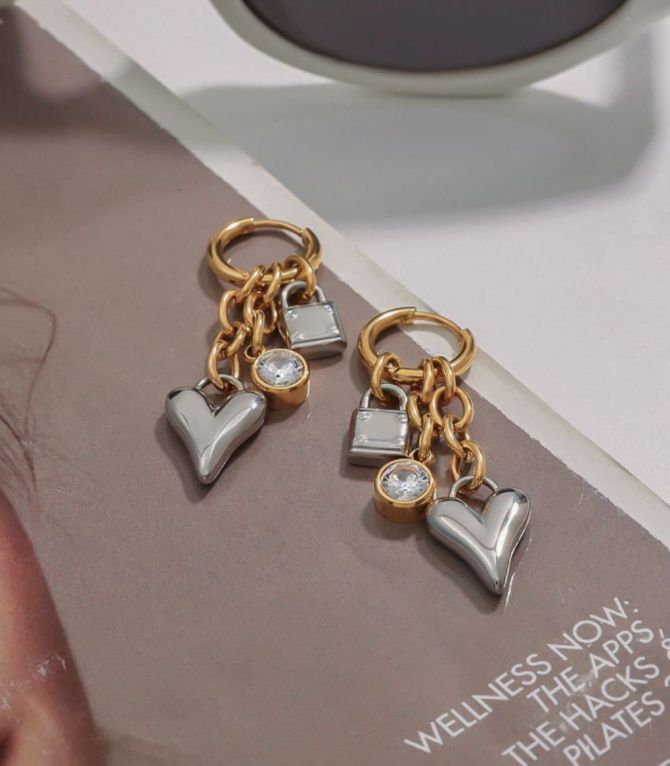 Aretes bicolor heart hoop