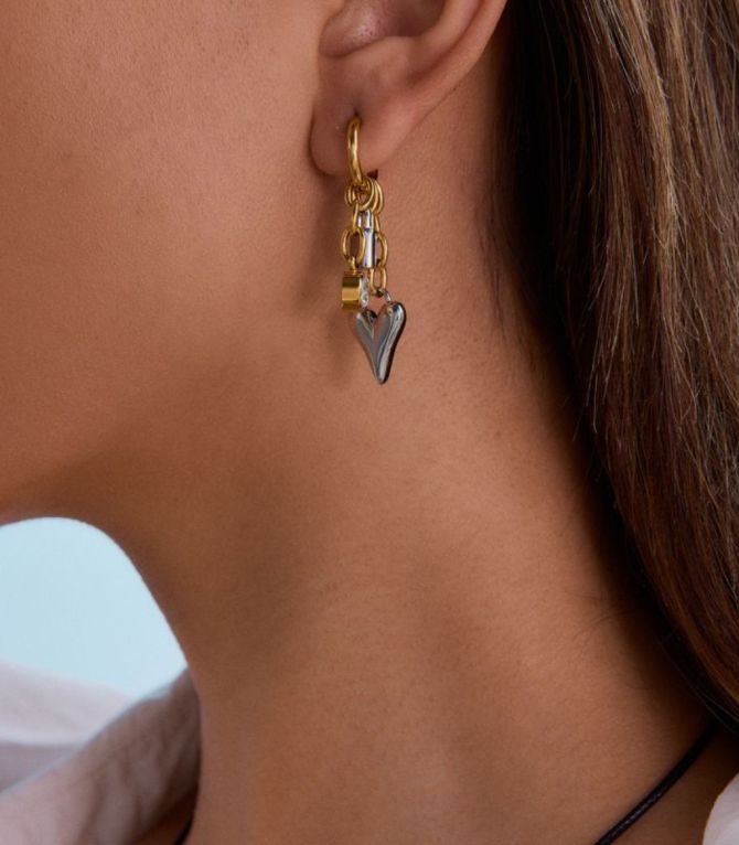 Aretes bicolor heart hoop