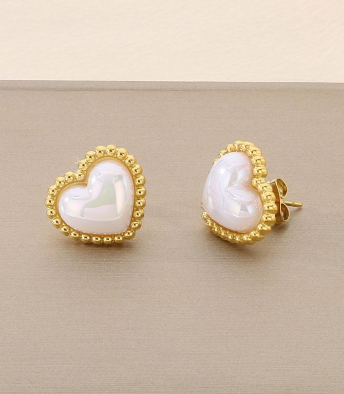 Aretes gold pearl heart