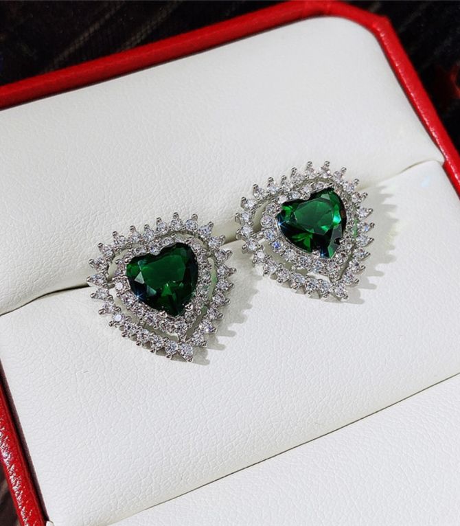Aretes diamond green heart