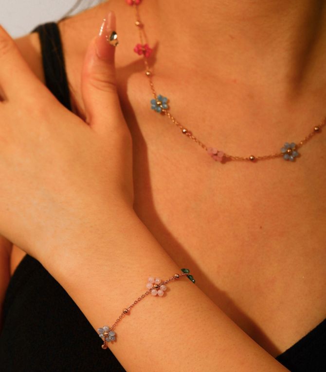 Collar y brazalete flores multicolor