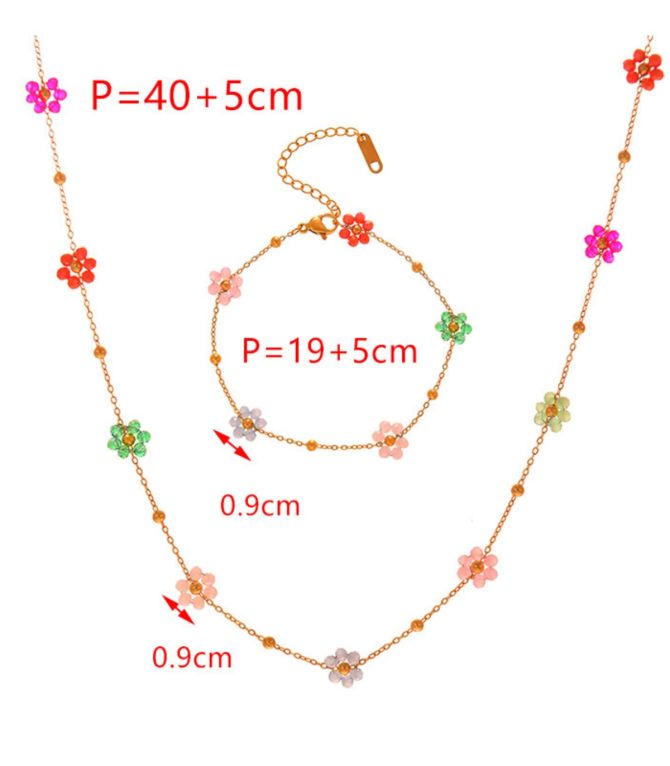 Collar y brazalete flores multicolor