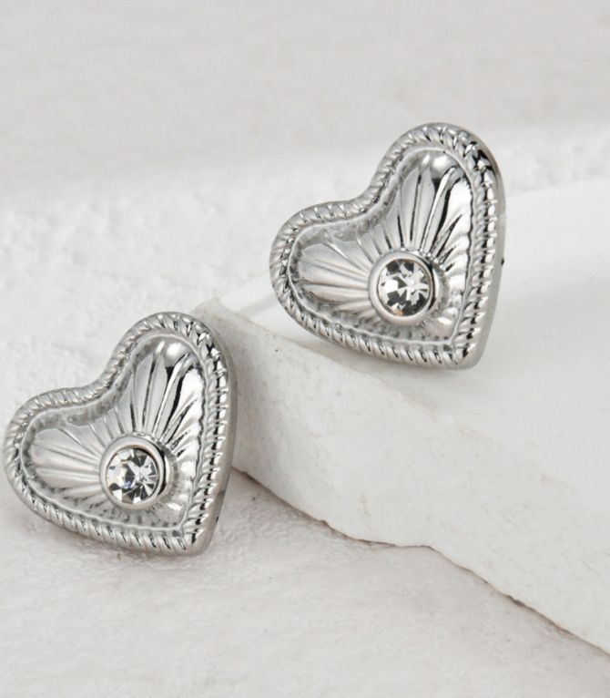 Aretes silver diamond heart