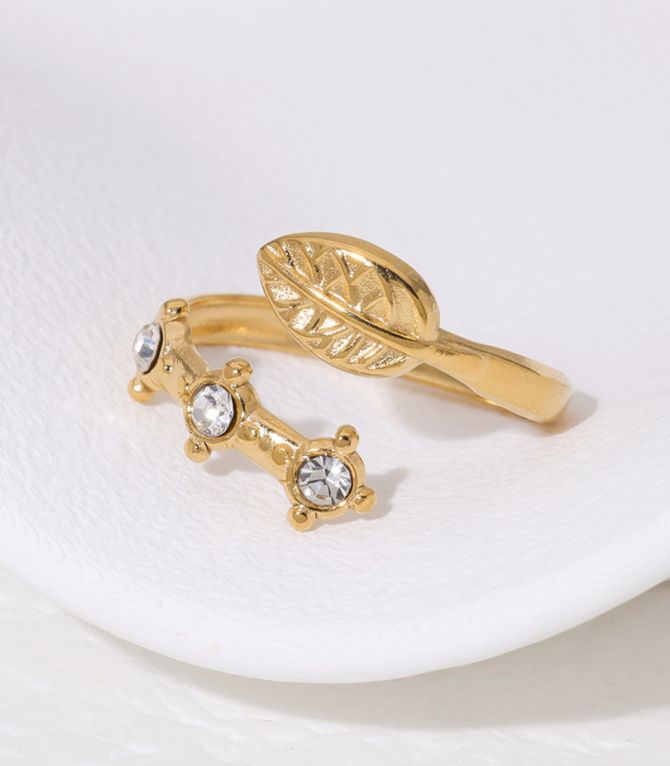 Anillo gold diamond leaf