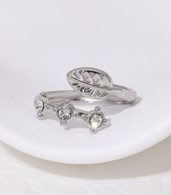 Anillo silver diamond leaf