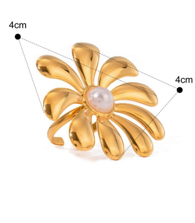 Anillo maxi flor con perlas