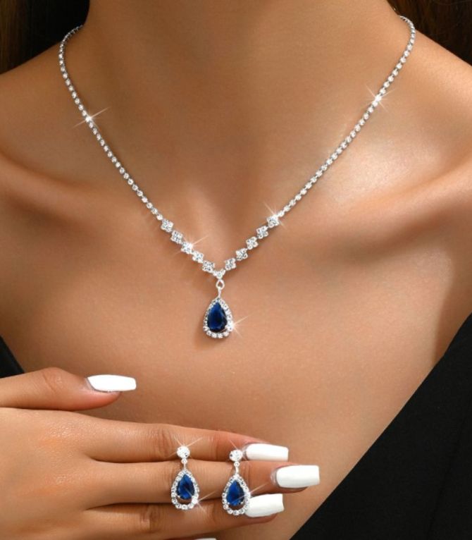 Collar y aretes blue diamond drop