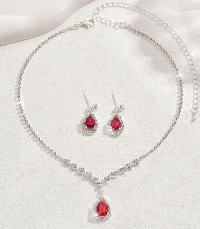 Collar y aretes rose red diamond
