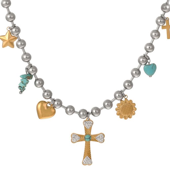 Collar plata cruz turquesas