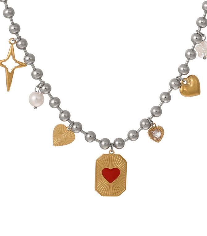Collar plata corazón rojo