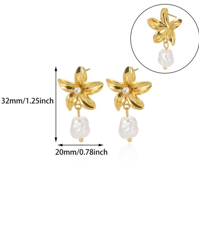 Aretes flor con perla