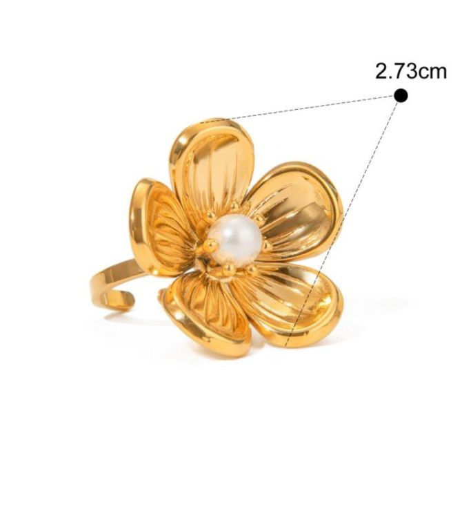 Anillo flor con perla