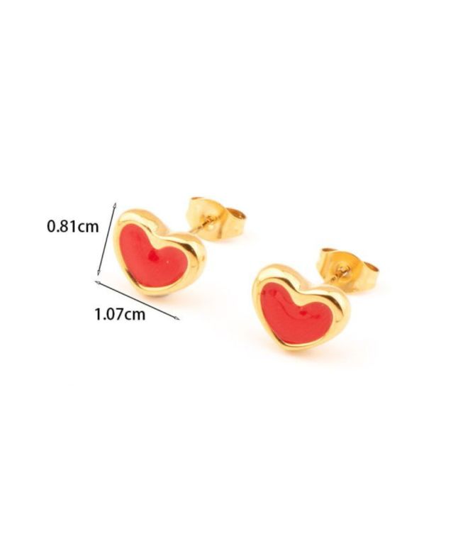 Aretes dorados corazón rojo
