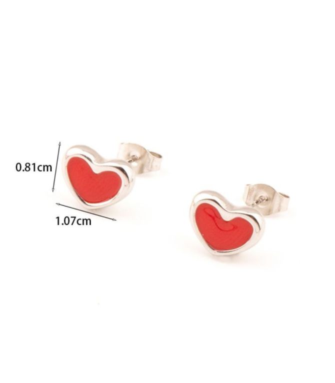 Aretes plata corazón rojo