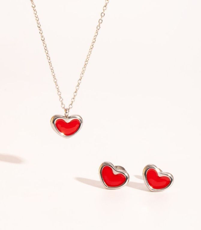 Aretes plata corazón rojo