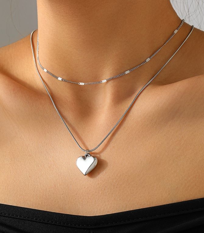 Collar plata doble con corazón