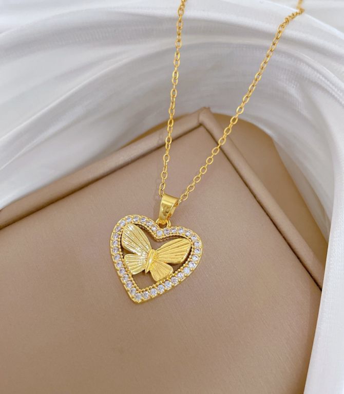 Collar corazón mariposa y zirconias