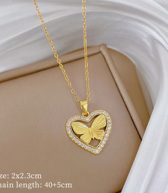 Collar corazón mariposa y zirconias