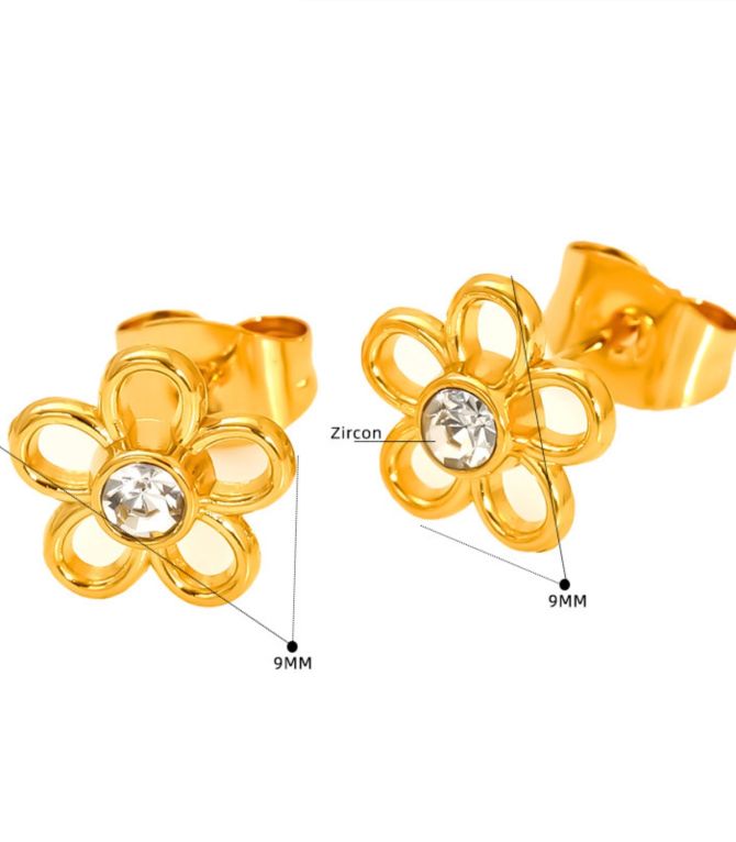 Aretes flor con zirconia 6
