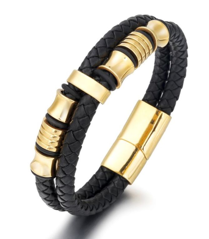 Brazalete tejido acero dorado