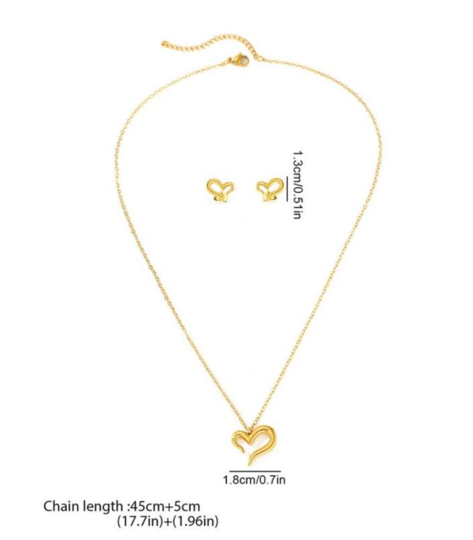 Set collar y aretes dorado corazón