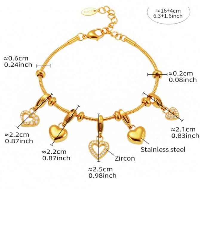 Brazalete dorado charms corazon