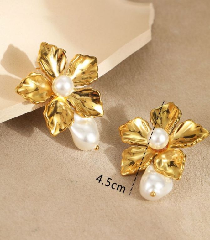 Aretes flor con perlas