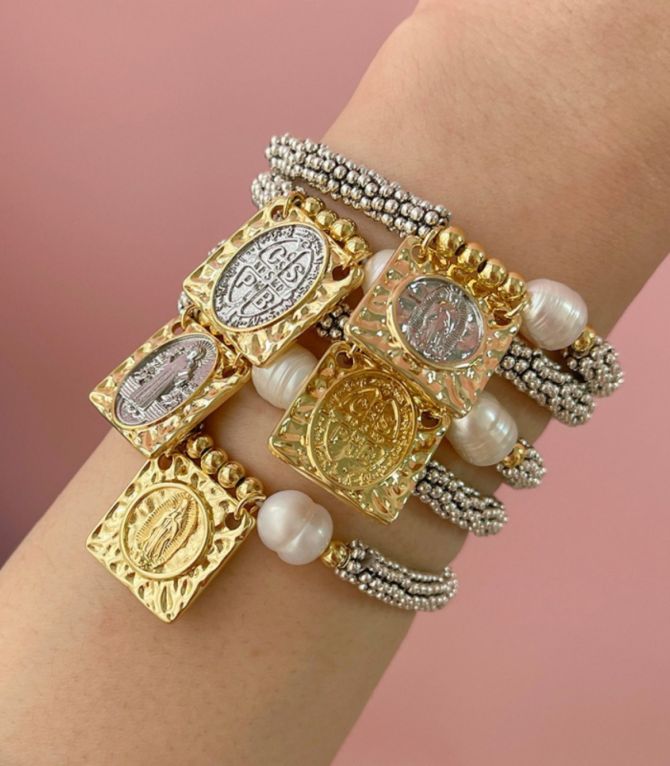 Brazalete silver portrait beaded