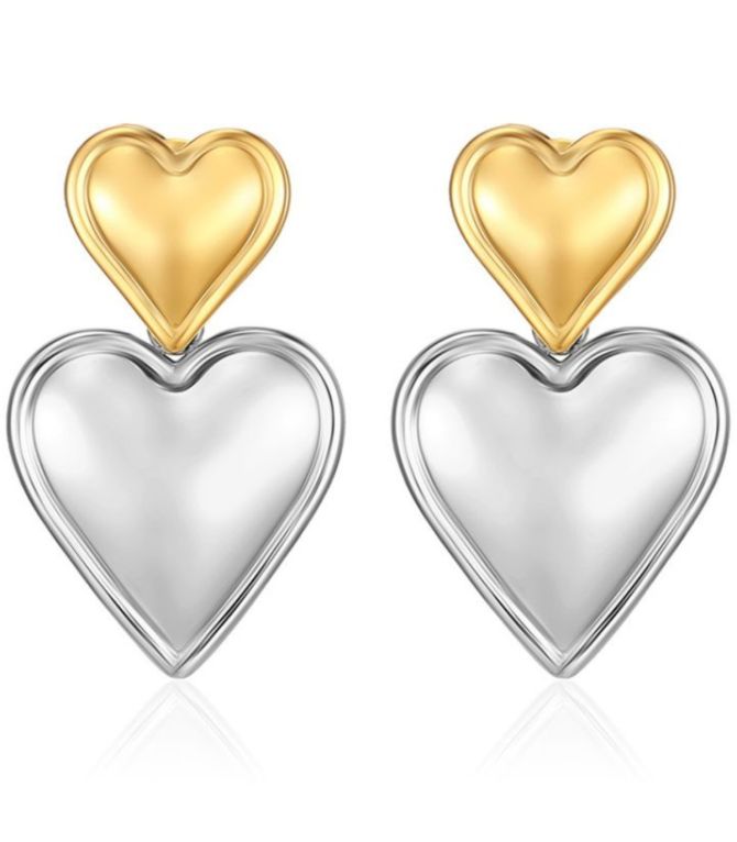 Aretes corazones bicolor