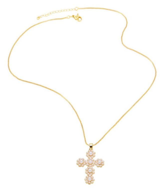 Collar cruz con perlas