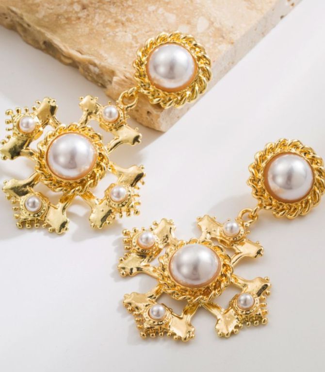 Aretes maxi pearl cross