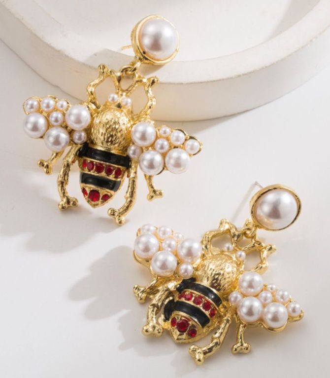 Aretes abeja con perlas