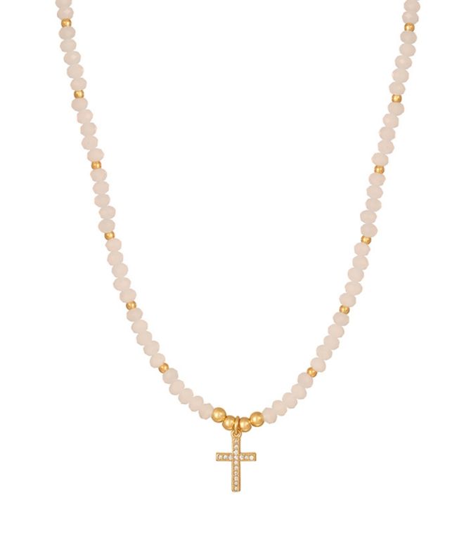 Collar white cross beaded