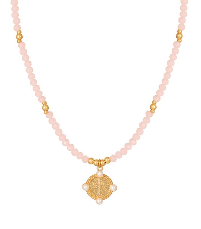 Collar pink cross beaded