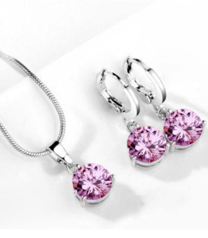 Collar y aretes set rosa