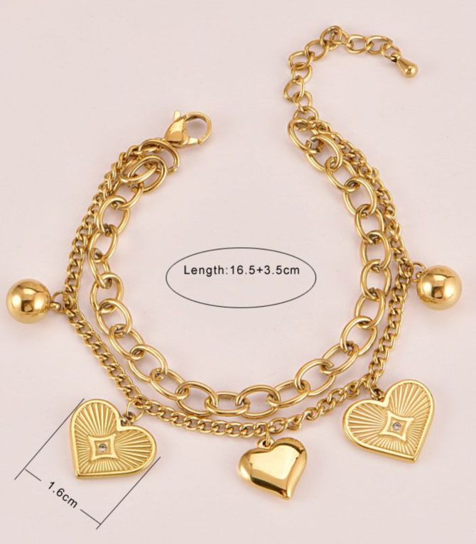 Brazalete doble charms corazones