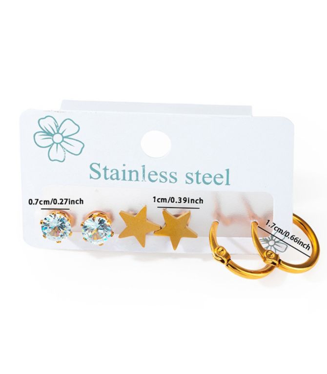 Aretes set argollas y estrellas