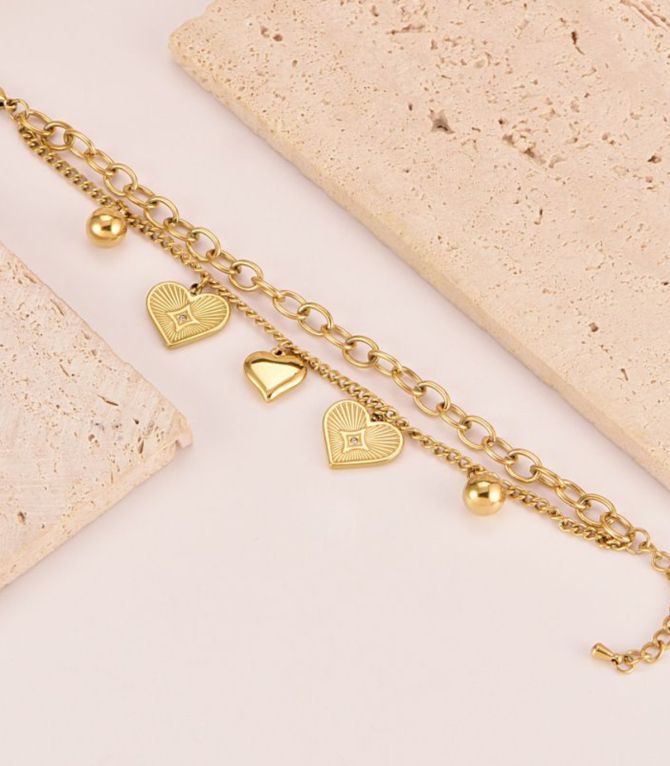 Brazalete doble charms corazones