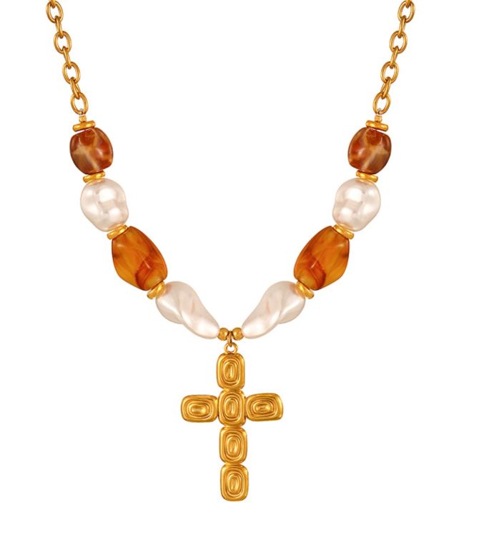 Collar perlas con cruz