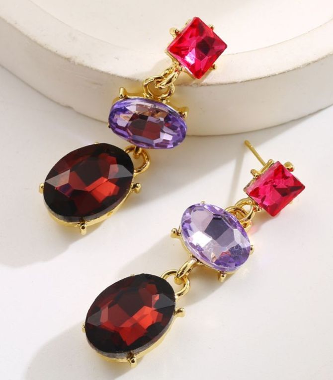 Aretes rose purple diamond oval