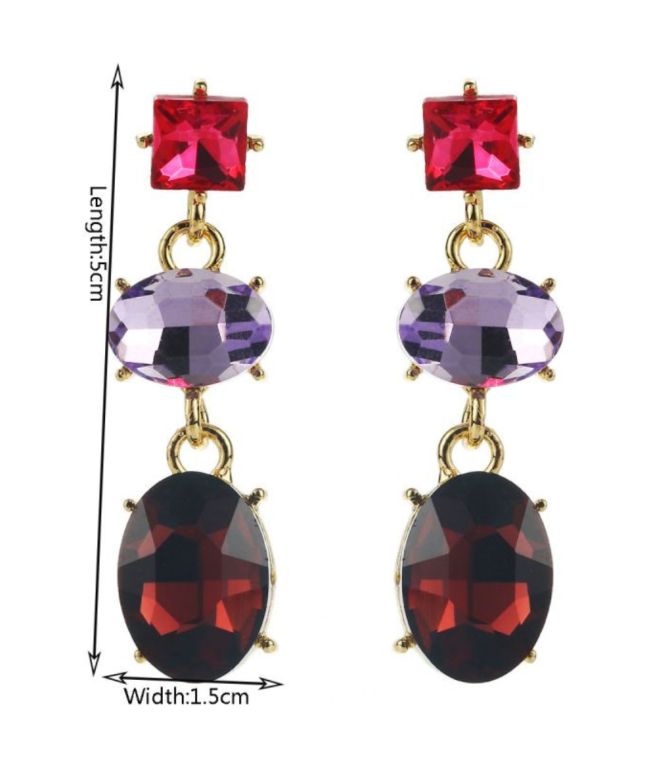 Aretes rose purple diamond oval