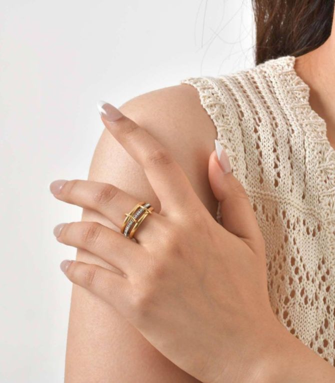 Anillo triple bicolor zirconias 6