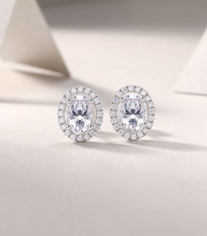 Aretes silver oval diamond