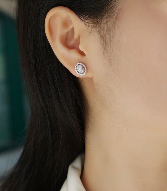 Aretes silver oval diamond